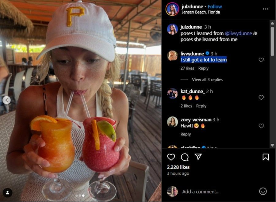 Screenshot of Julz Dunne's Instagram post.